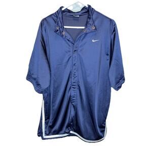 Vintage Mens NIKE Snap Basketball Warm Up Athletic Shirt Jersey Navy Blue SZ L